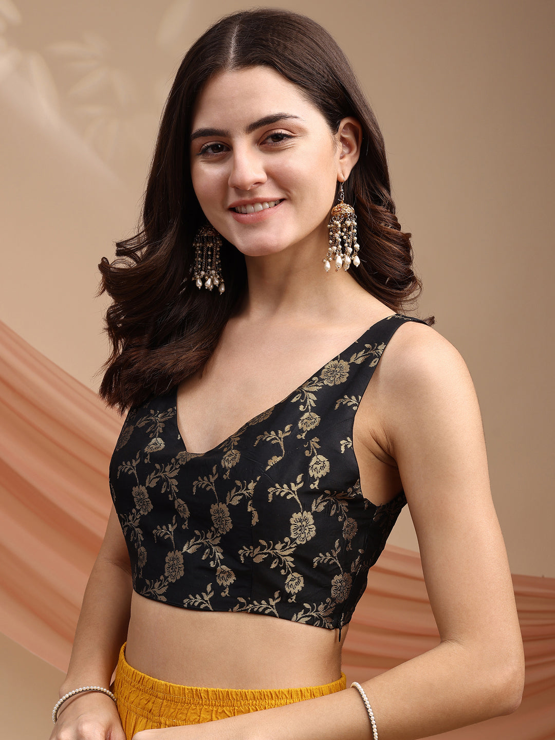 Black colour brocade sleeveless blouse
