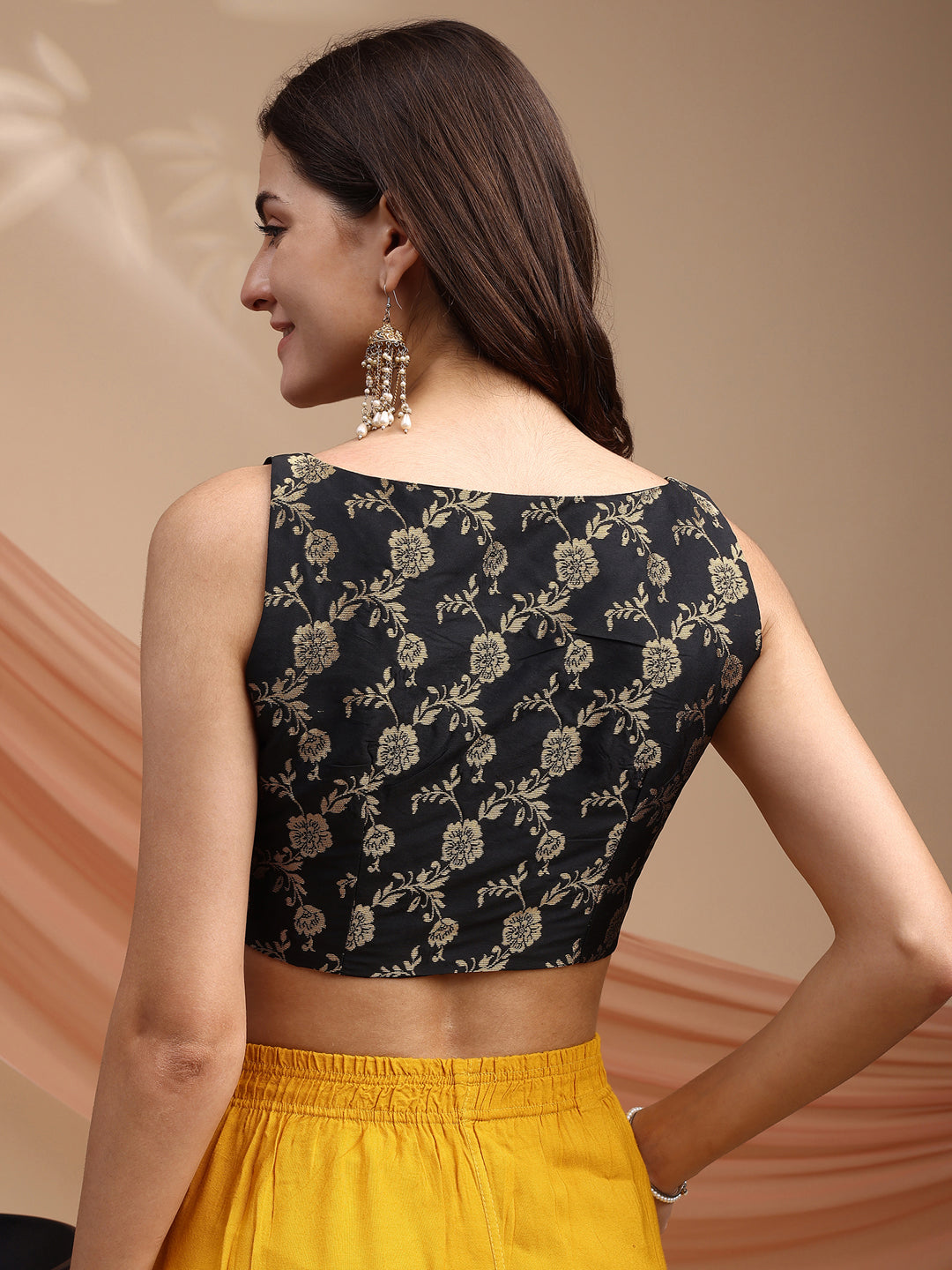 Black colour brocade sleeveless blouse