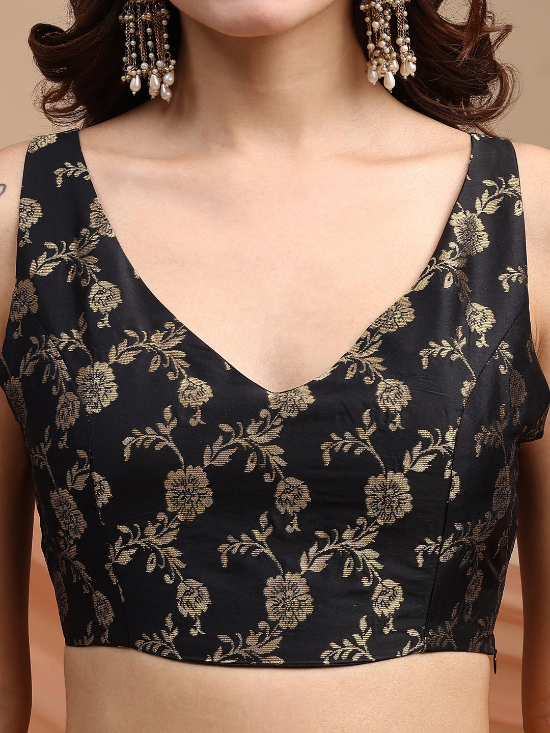 Black colour brocade sleeveless blouse