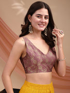 Lavendar colour brocade sleeveless blouse