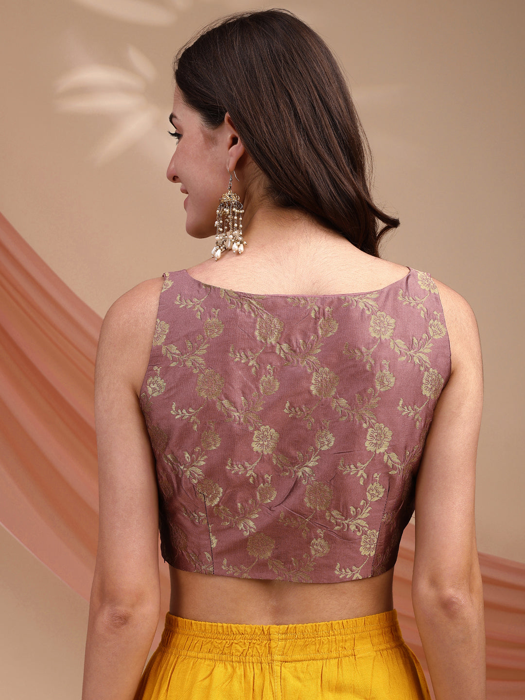 Lavendar colour brocade sleeveless blouse