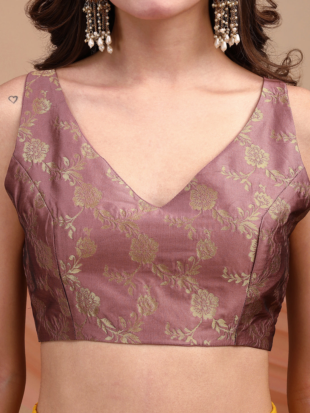 Lavendar colour brocade sleeveless blouse