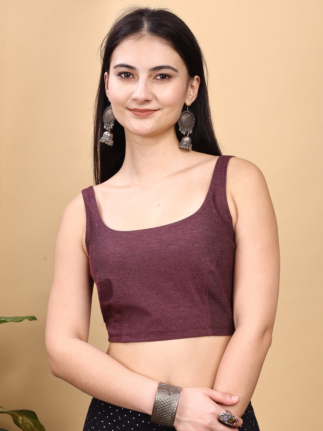 Wine colored denim lycra stretchable blouse