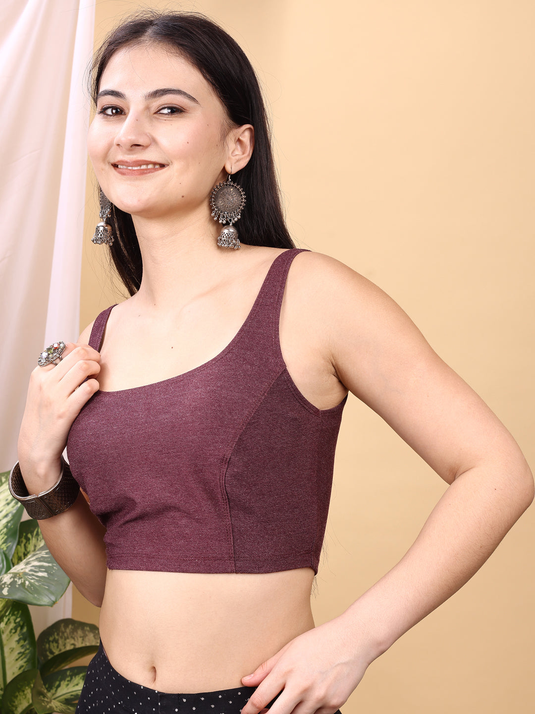 Wine colored denim lycra stretchable blouse