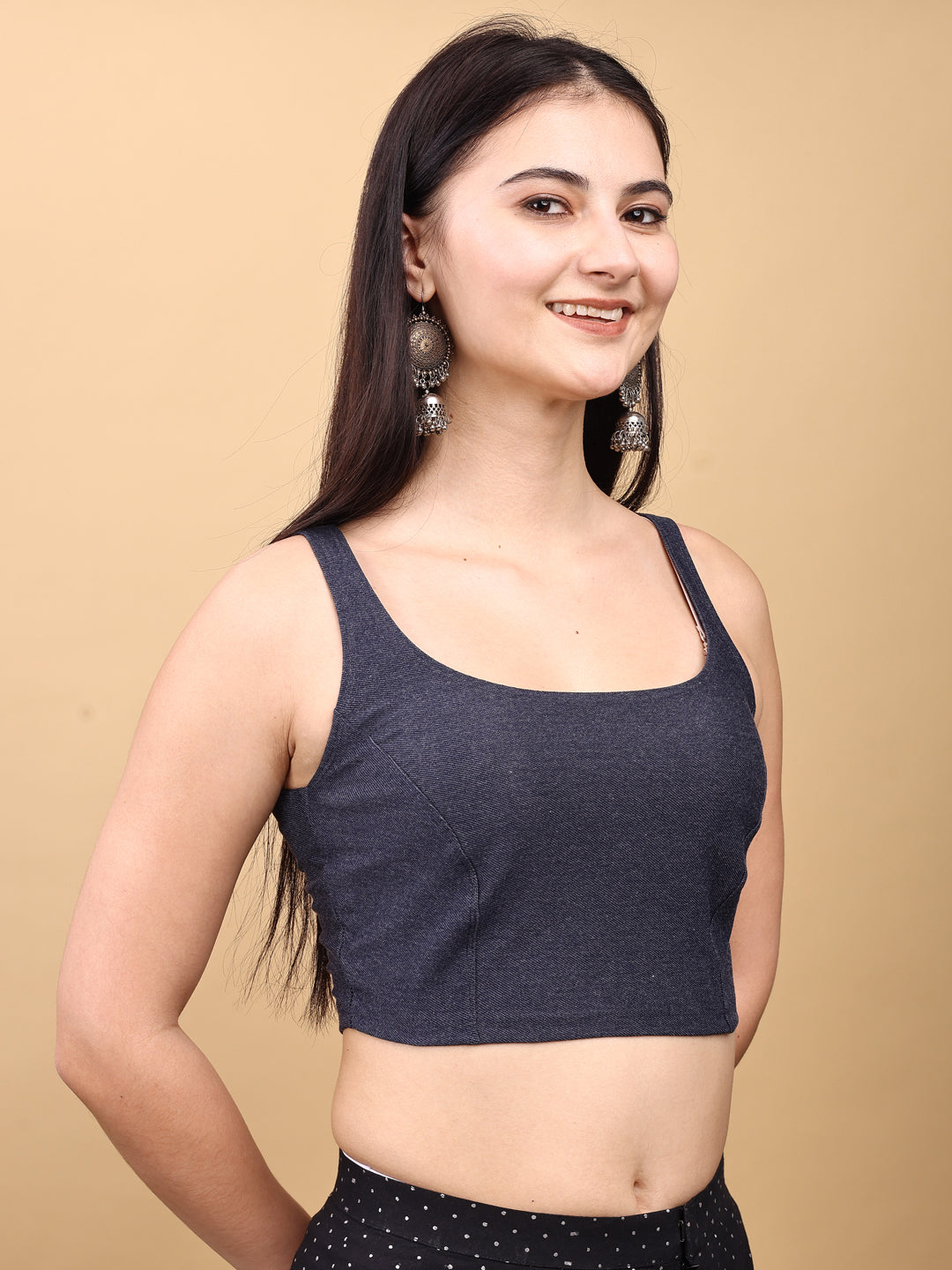 Denim blue colored denim lycra stretchable blouse