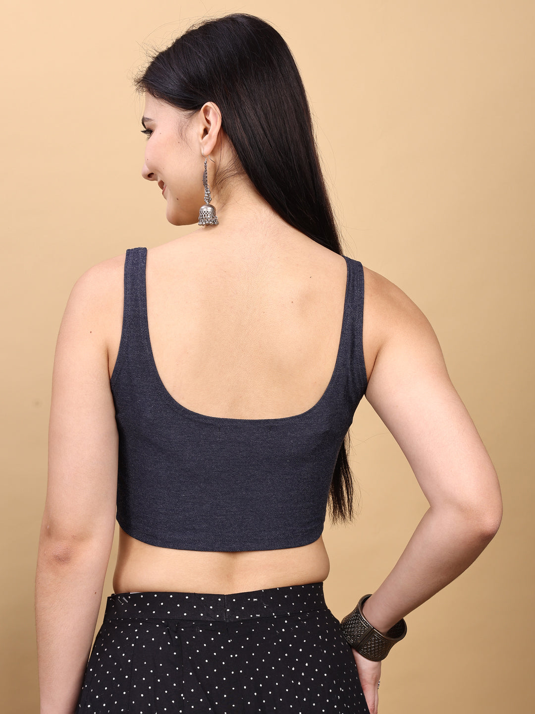 Denim blue colored denim lycra stretchable blouse