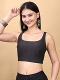 Black colored denim lycra stretchable blouse