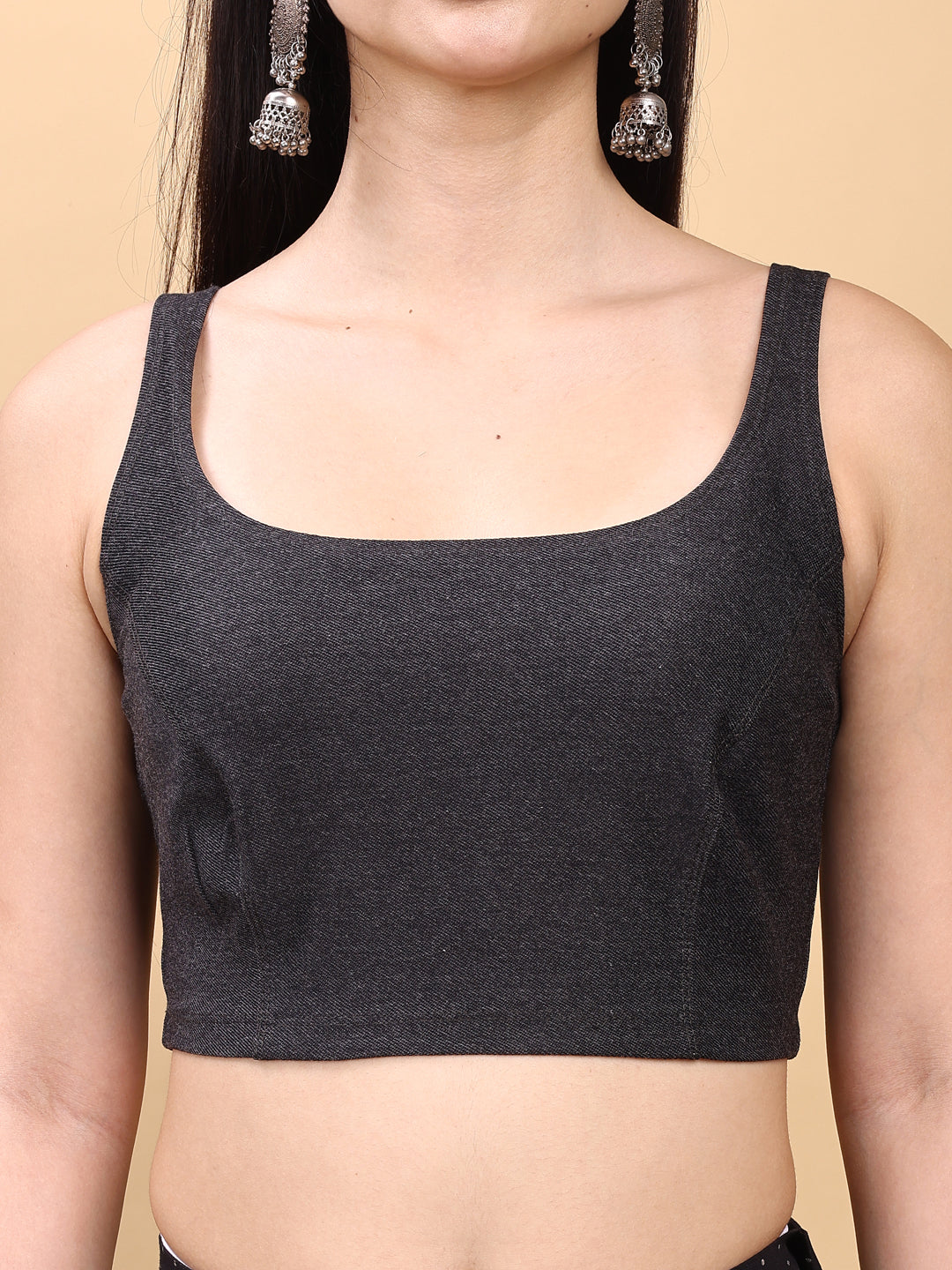 Black colored denim lycra stretchable blouse