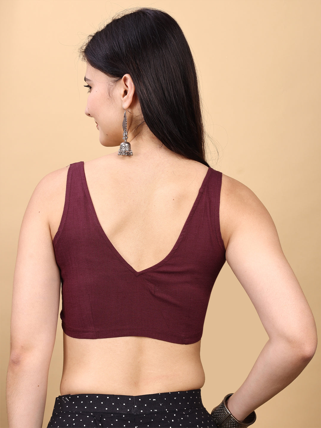 Wine colored lycra v neck blouse