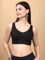 Black colored lycra v neck blouse