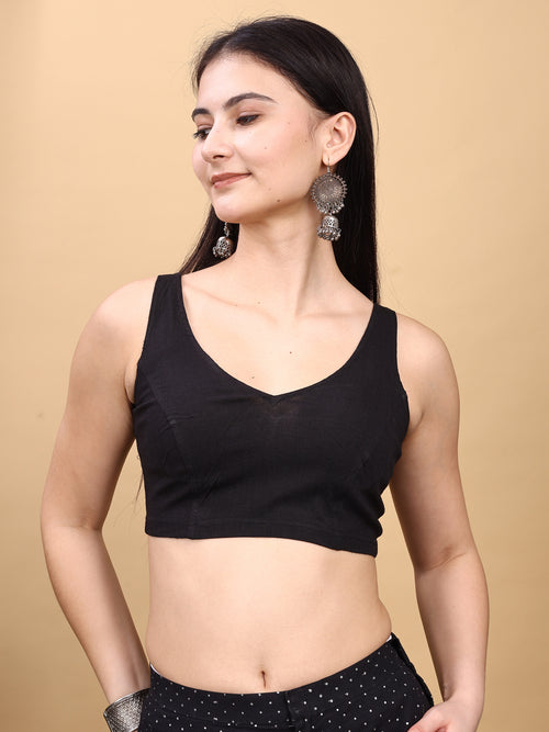 Black colored lycra v neck blouse