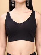 Black colored lycra v neck blouse