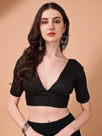 Black colored half sleeves v neck blouse