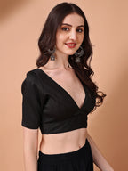 Black colored half sleeves v neck blouse