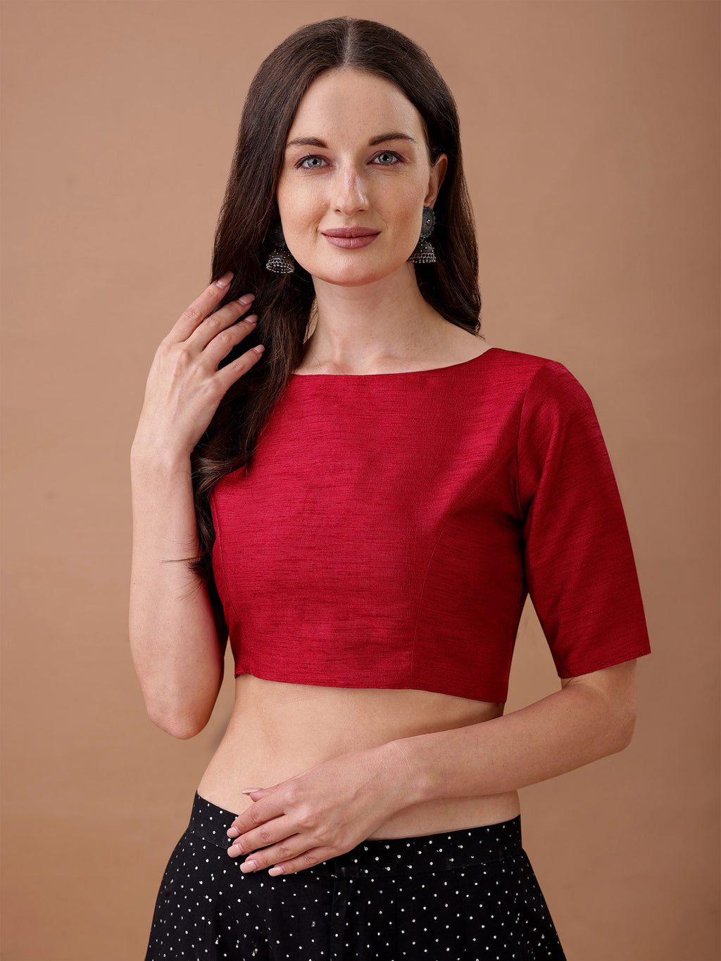 Red colour art silk half sleeves blouse