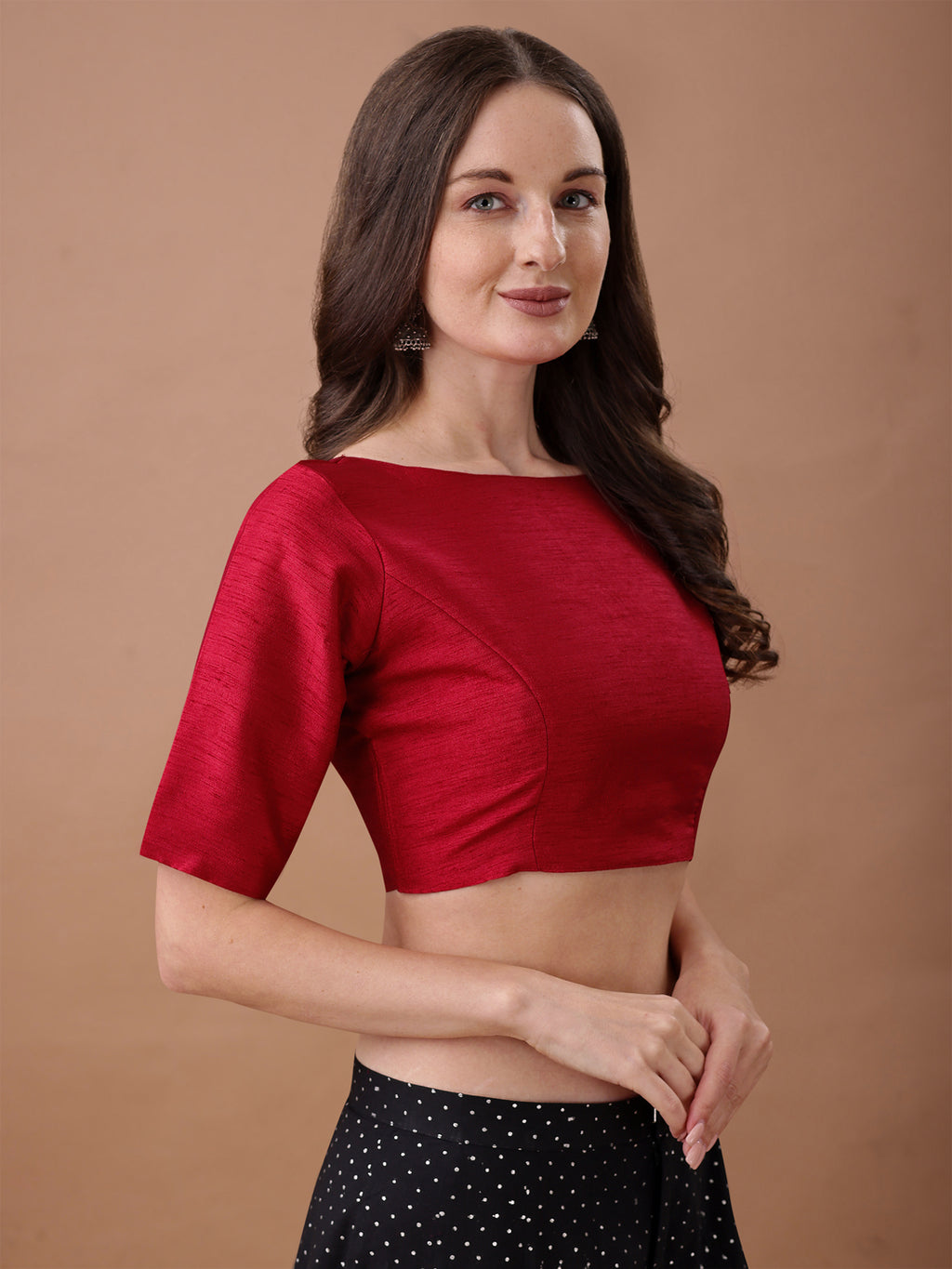 Red colour art silk half sleeves blouse