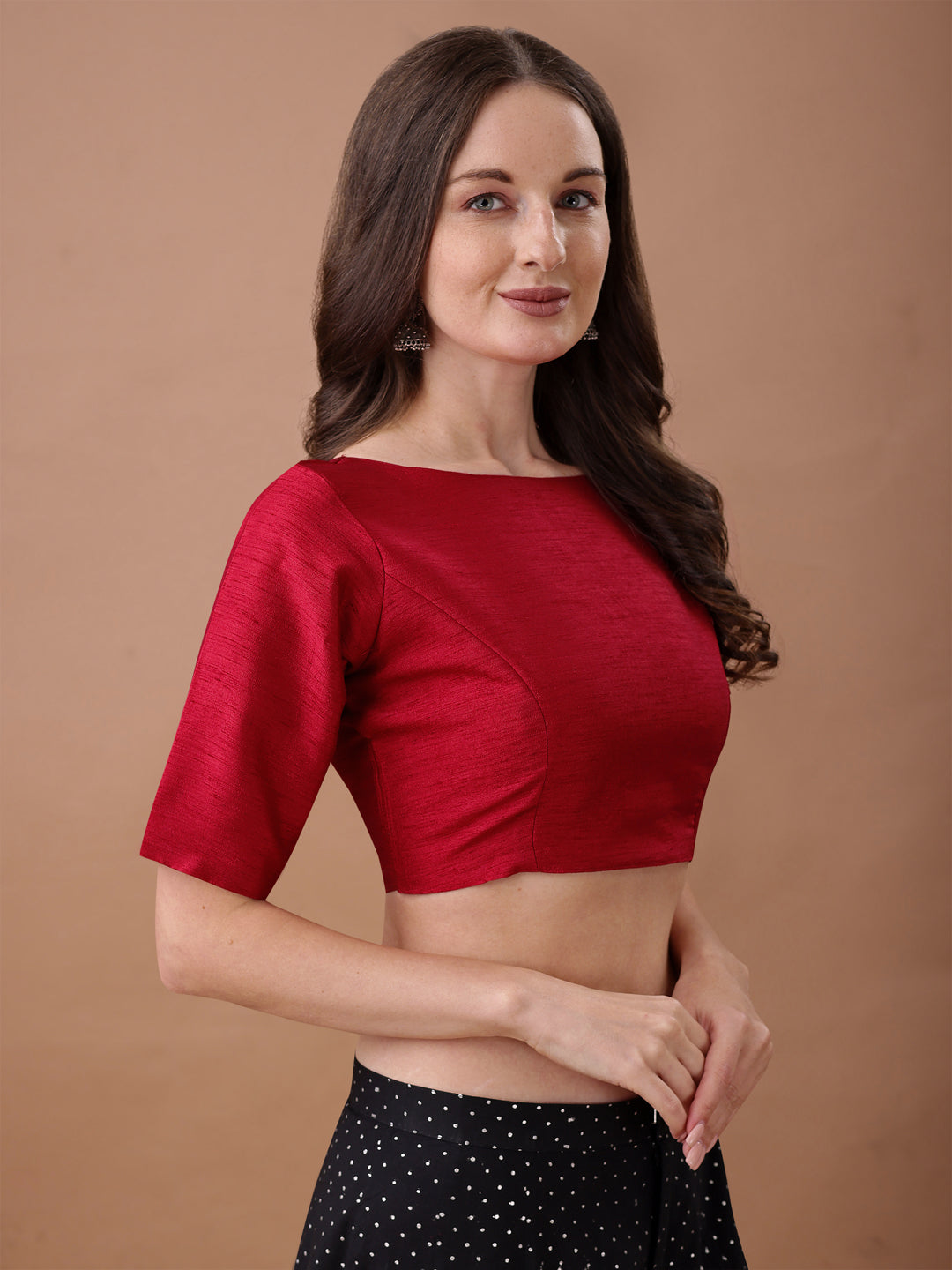 Red colour art silk half sleeves blouse