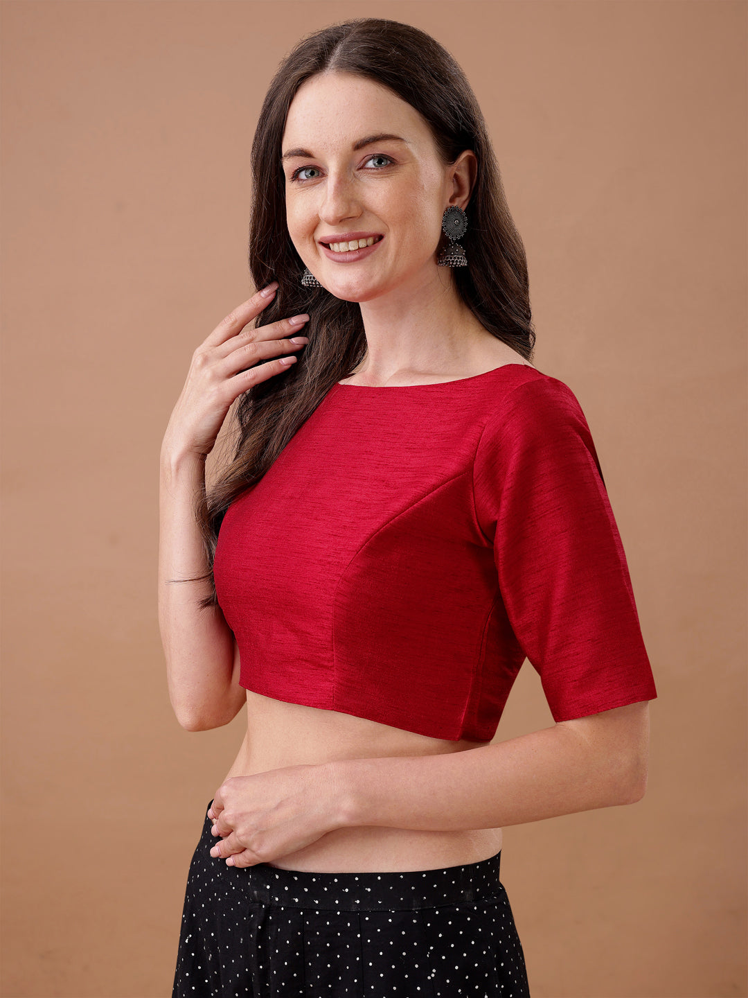 Red colour art silk half sleeves blouse