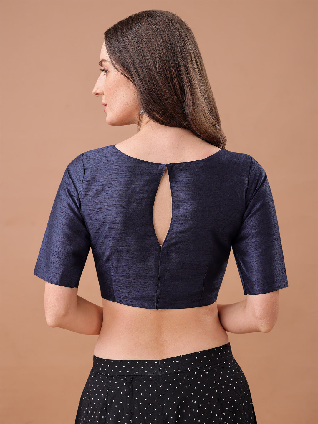 Navy Blue colour art silk half sleeves blouse