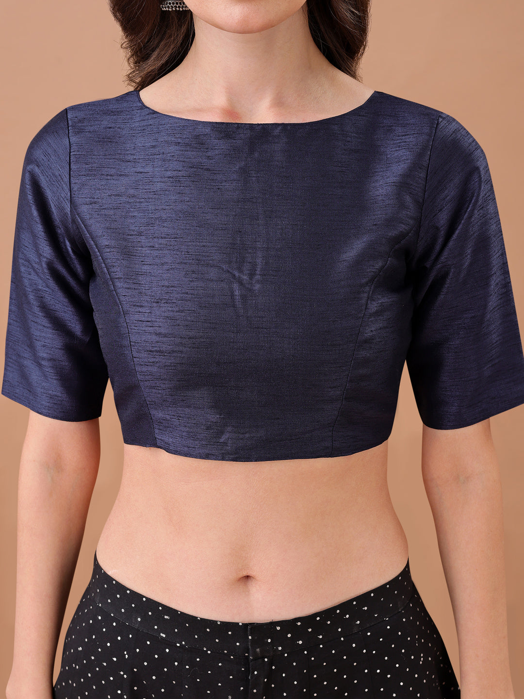 Navy Blue colour art silk half sleeves blouse