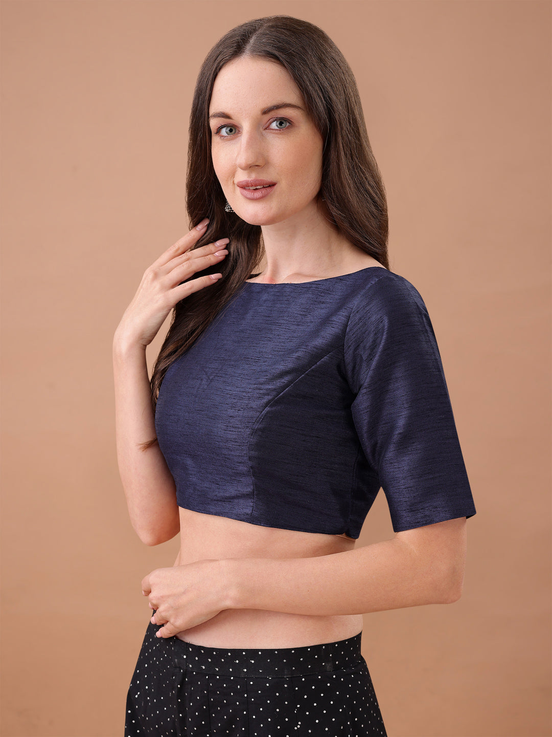 Navy Blue colour art silk half sleeves blouse