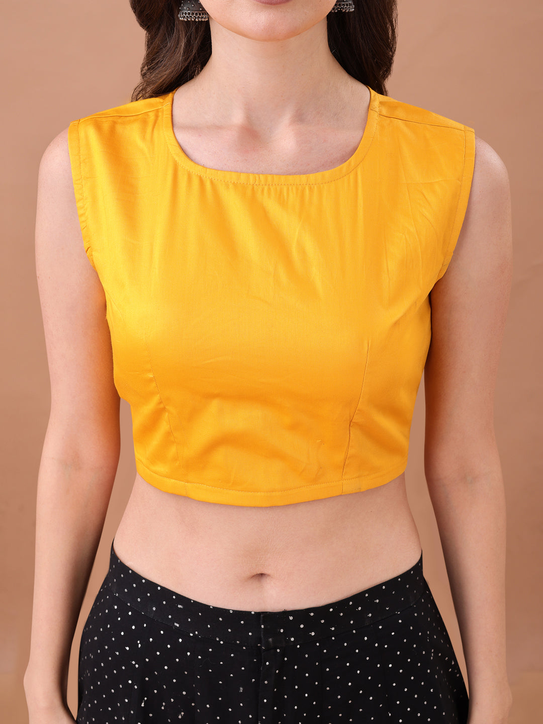 Yellow colour jam cotton sleeveless blouse