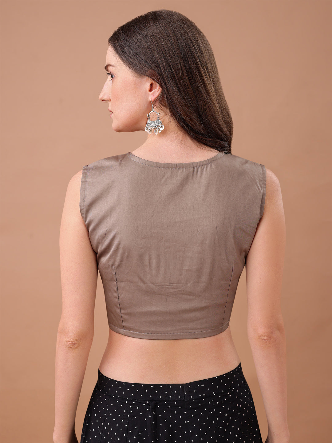 Grey colour jam cotton sleeveless blouse