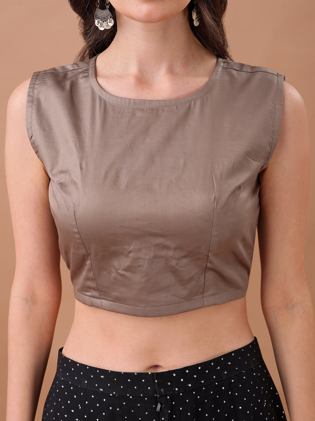 Grey colour jam cotton sleeveless blouse