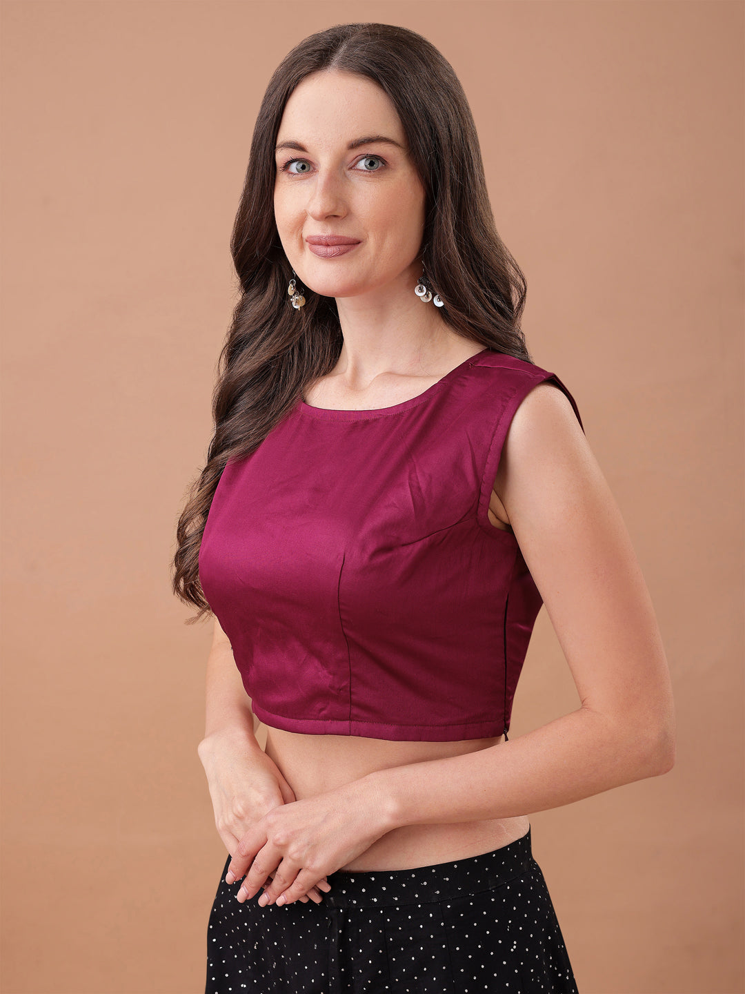 Magenta colour jam cotton sleeveless blouse