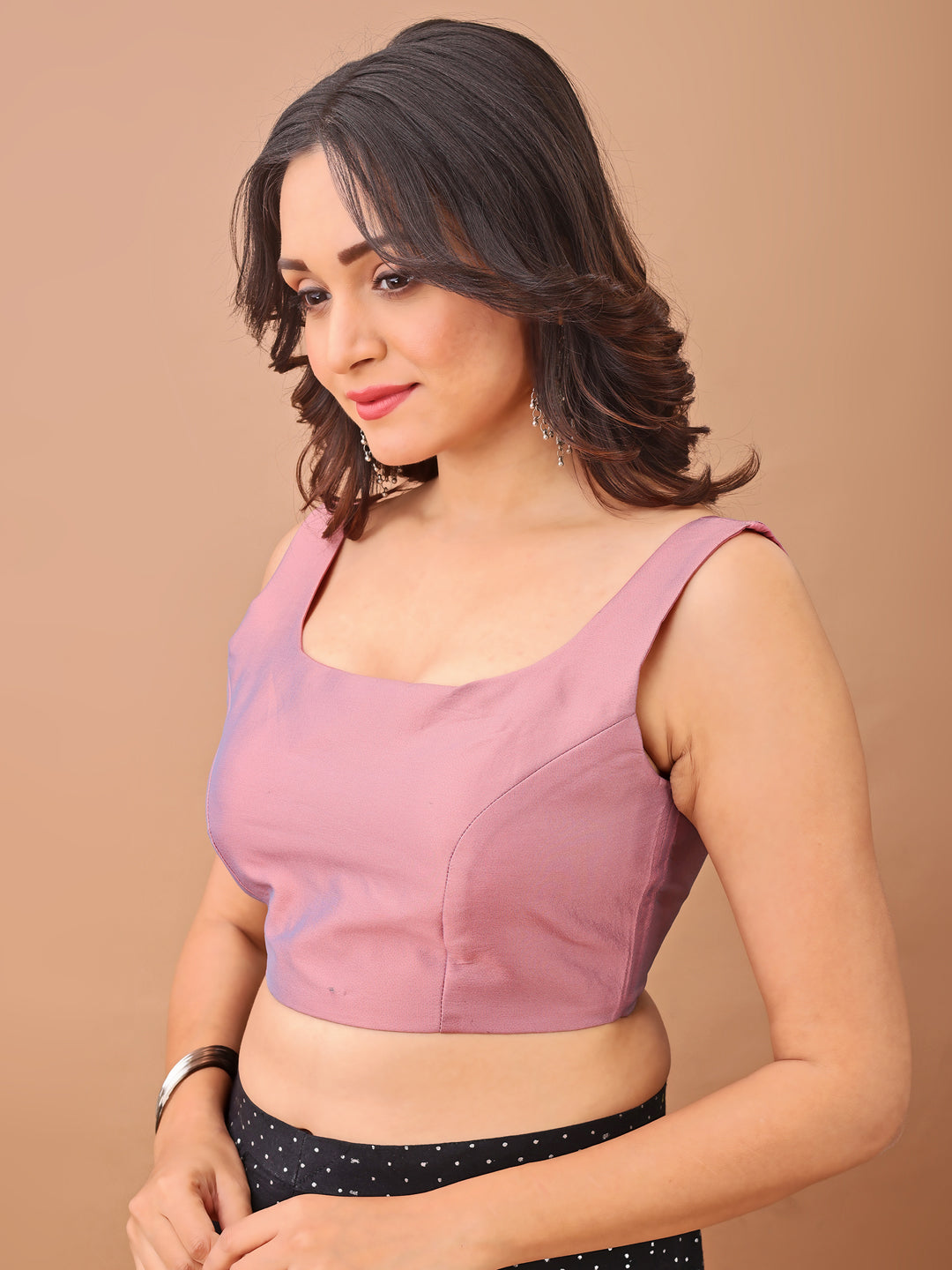 Two tone pink colour tafetta sleeveless blouse