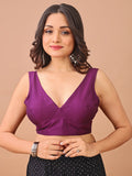 Purple colour tafetta sleeveless blouse