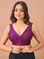 Purple colour tafetta sleeveless blouse