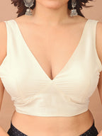 White colour tafetta sleeveless blouse