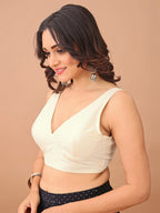 White colour tafetta sleeveless blouse