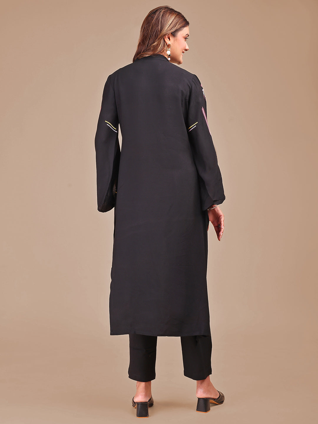 Black Multi Stylized Rayon Embroidered Co-ord Set