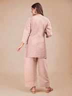 Beige Colored Embroidered Silk Blend Co-ord Set With Farshi Salwar