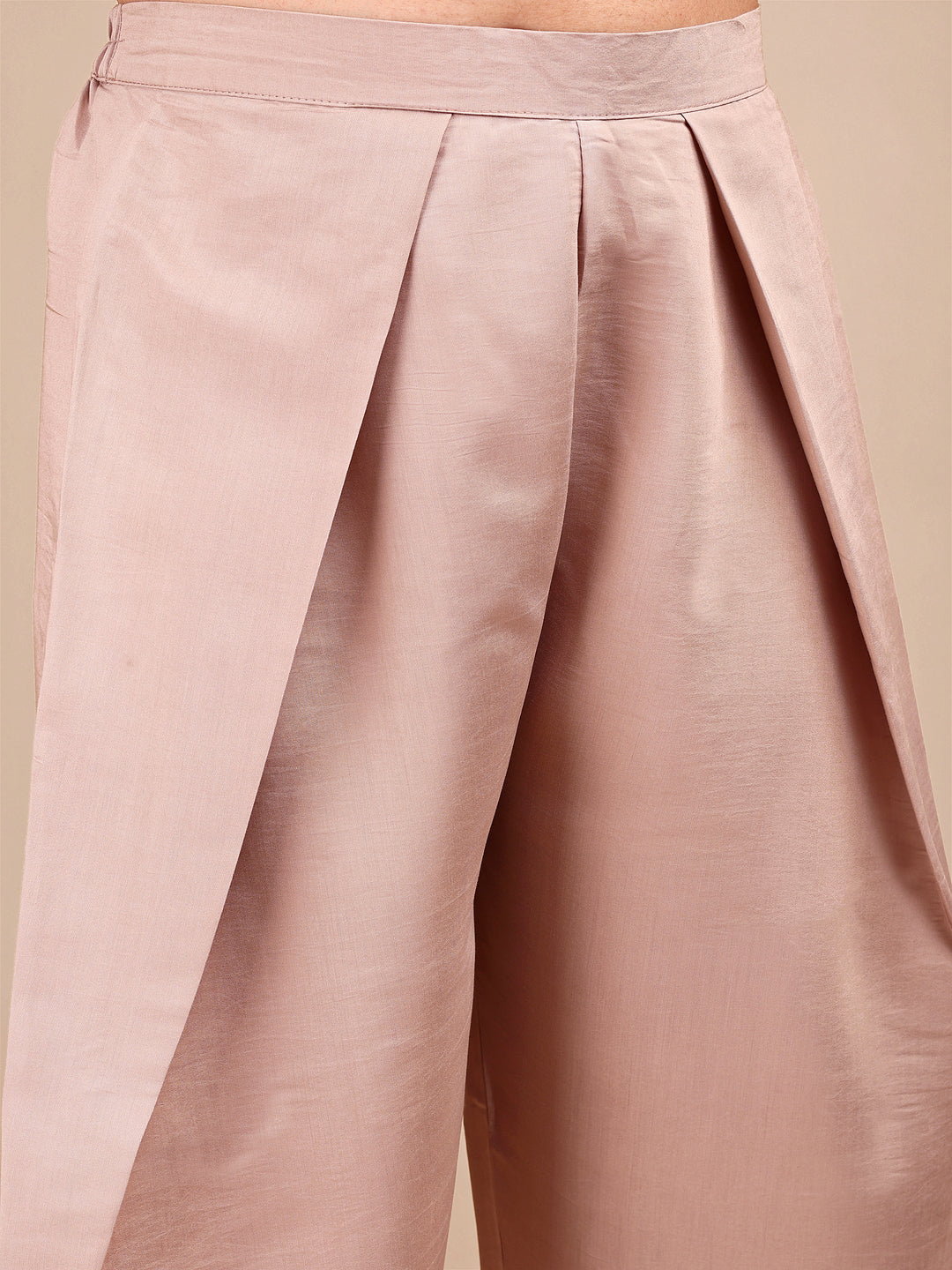 Beige Colored Embroidered Silk Blend Co-ord Set With Farshi Salwar