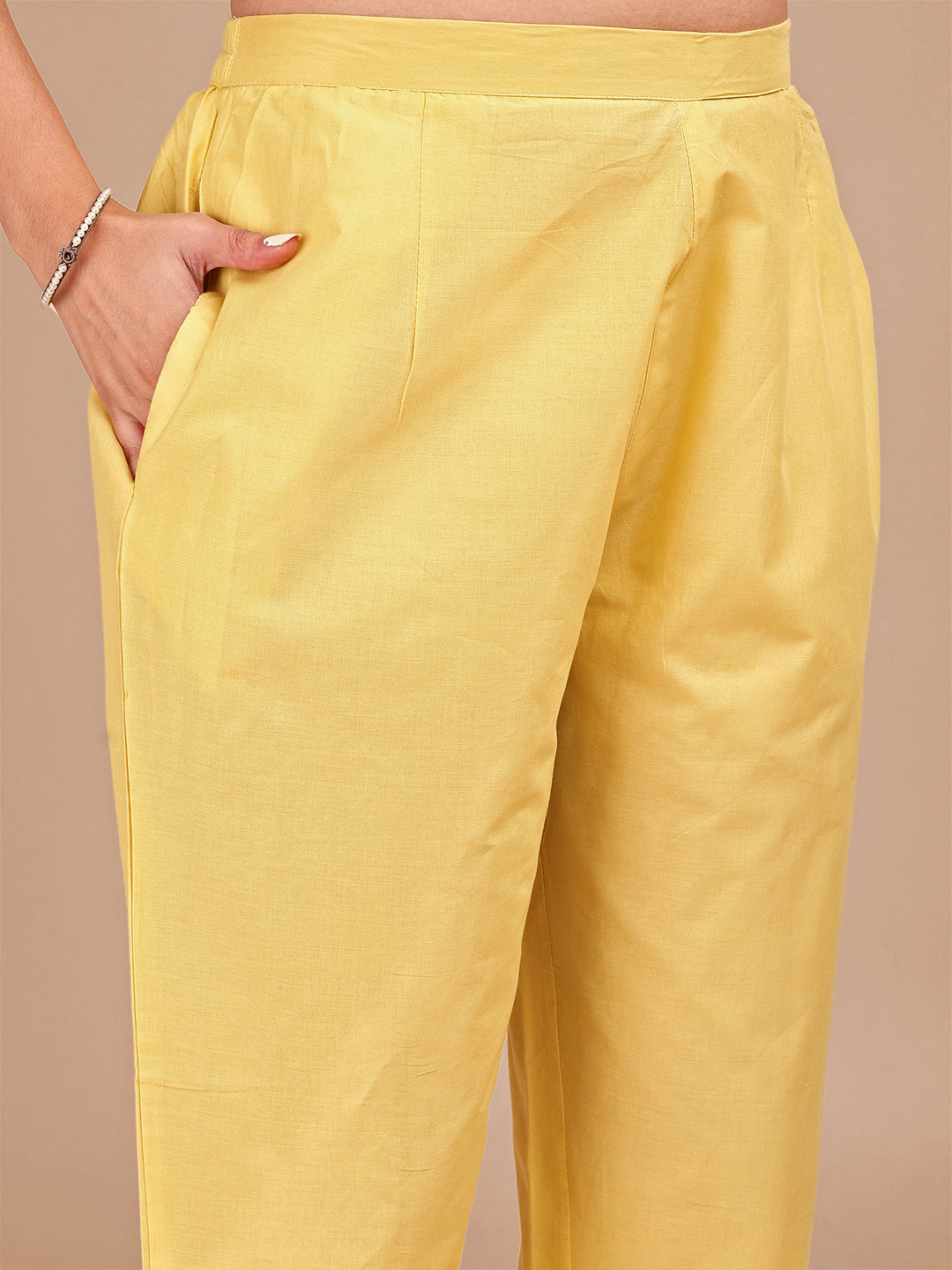 Lemon Colored Chikankari Embroidered Cotton Stylized Co-ord Set