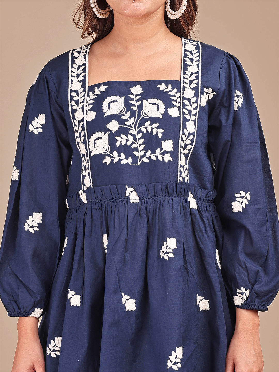 Navy Blue Colored Chikankari Embroidered Cotton Stylized Co-ord Set