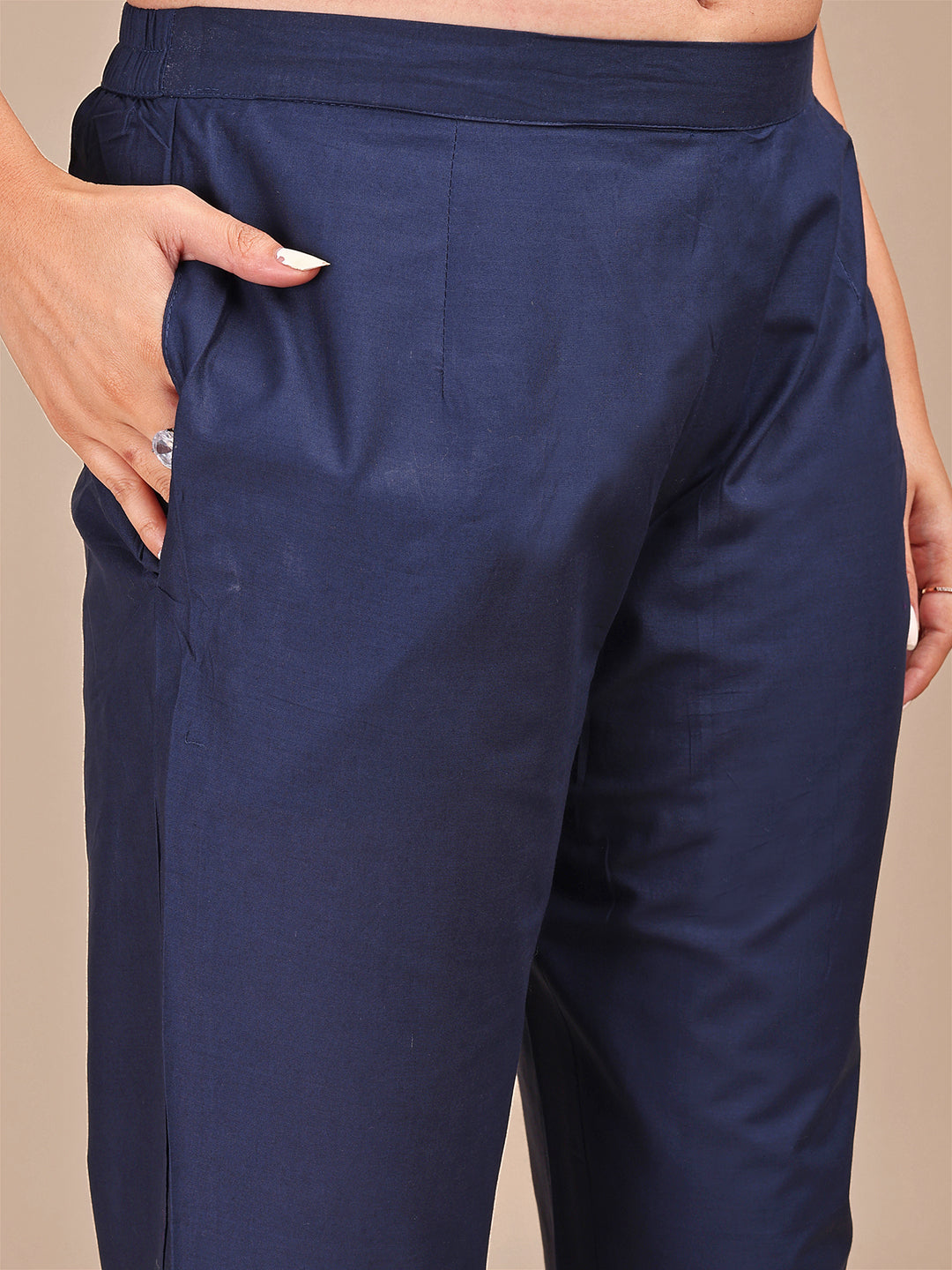 Navy Blue Colored Chikankari Embroidered Cotton Stylized Co-ord Set