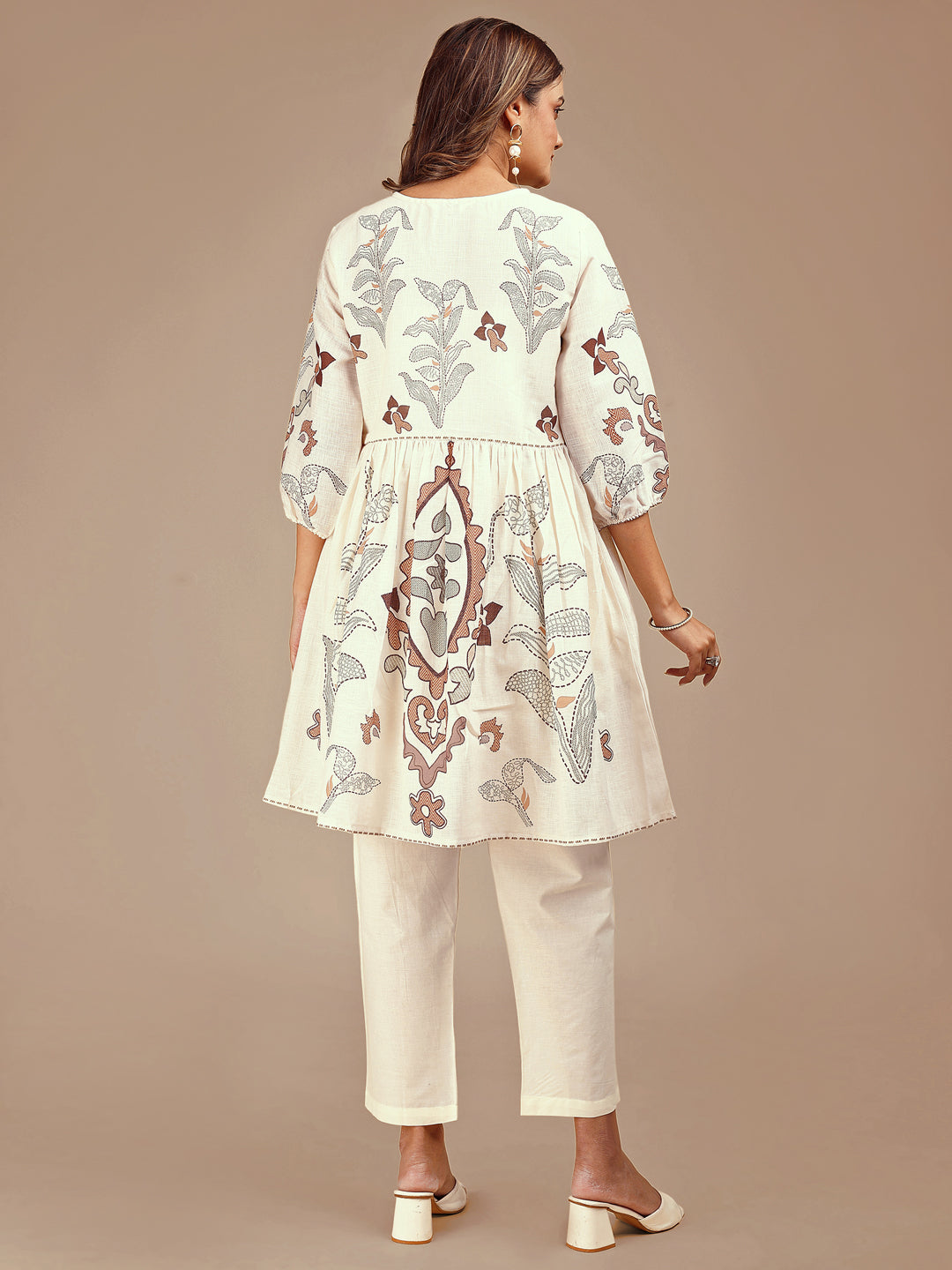 Off White Colored Printed Co-ord Set