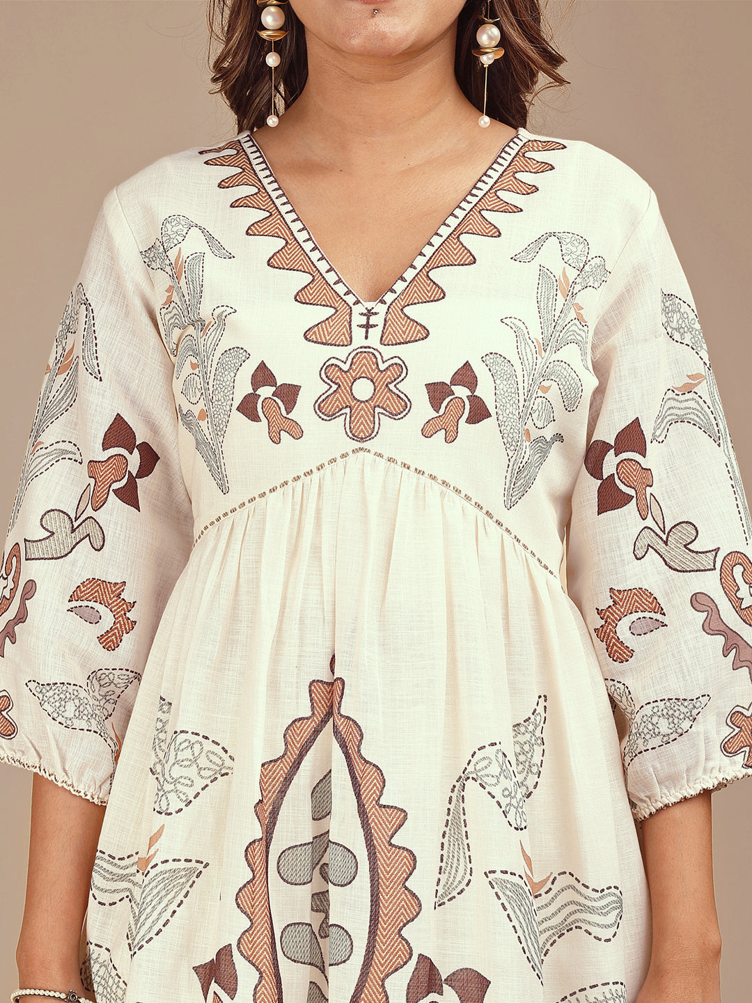 Off White Colored Printed Co-ord Set