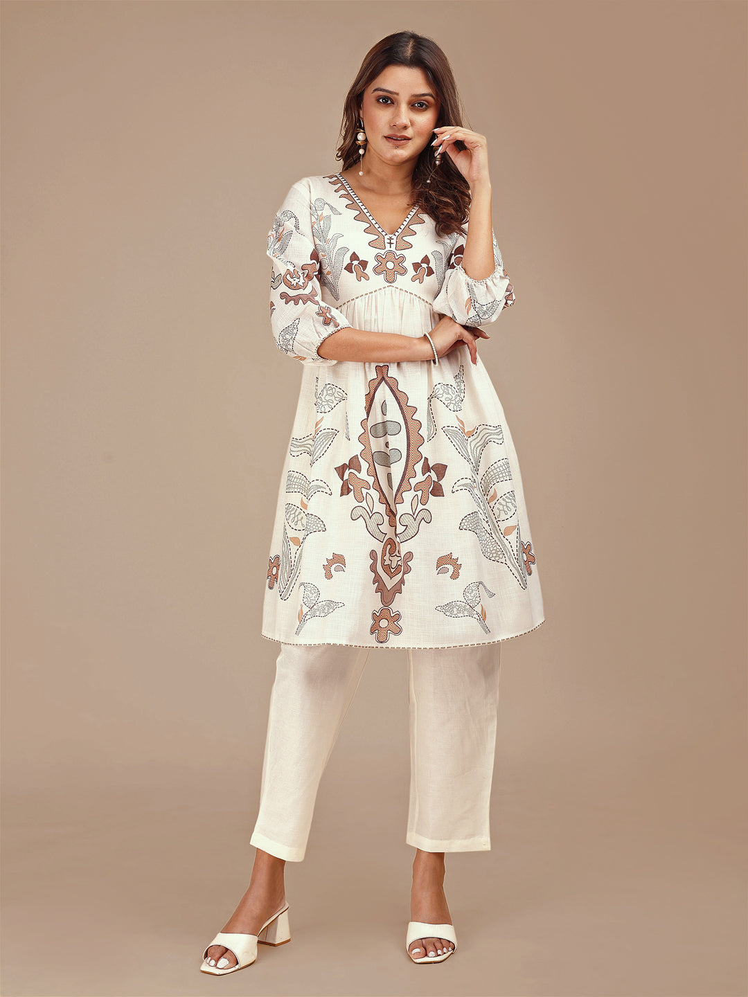 Off White Colored Printed Co-ord Set