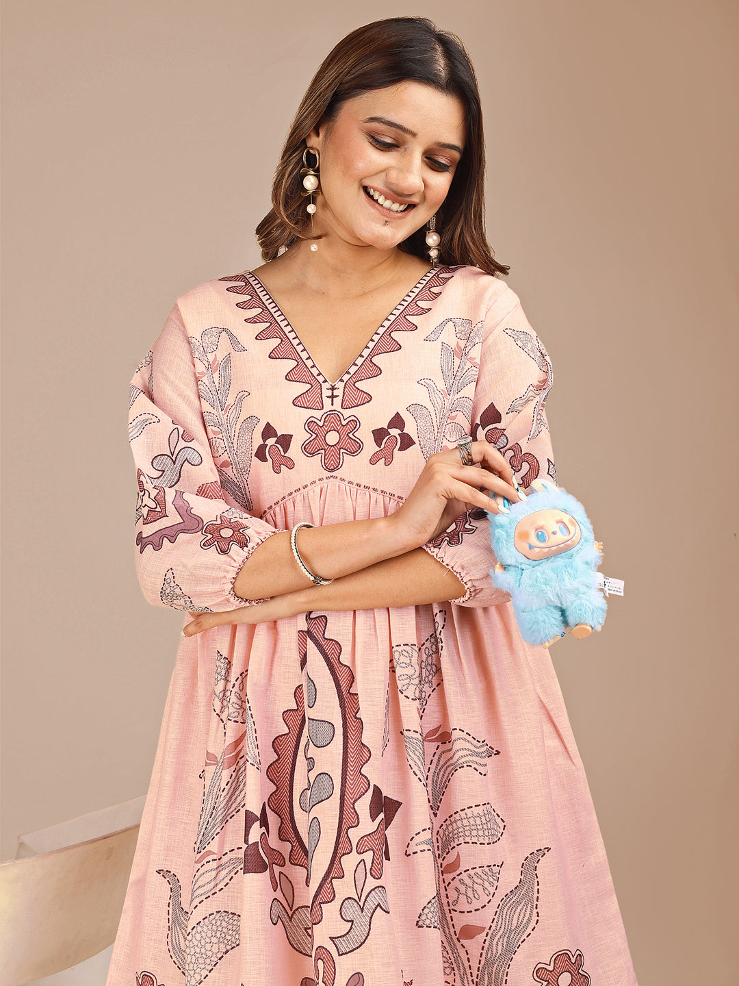 Peach Colored Printed Co-ord Set