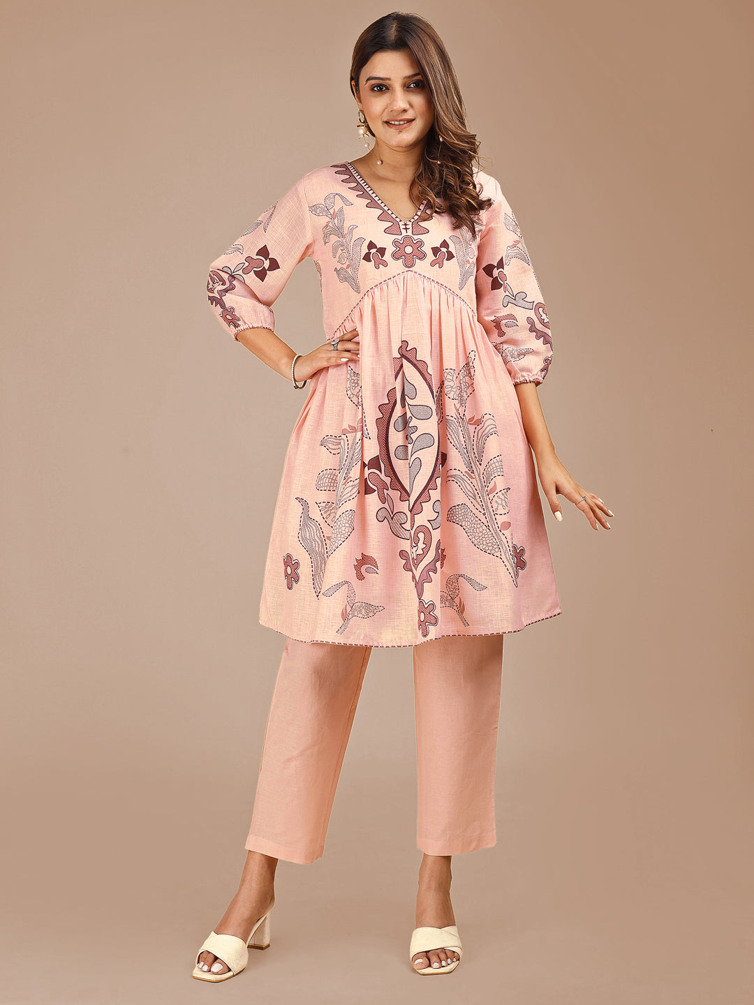Peach Colored Printed Co-ord Set