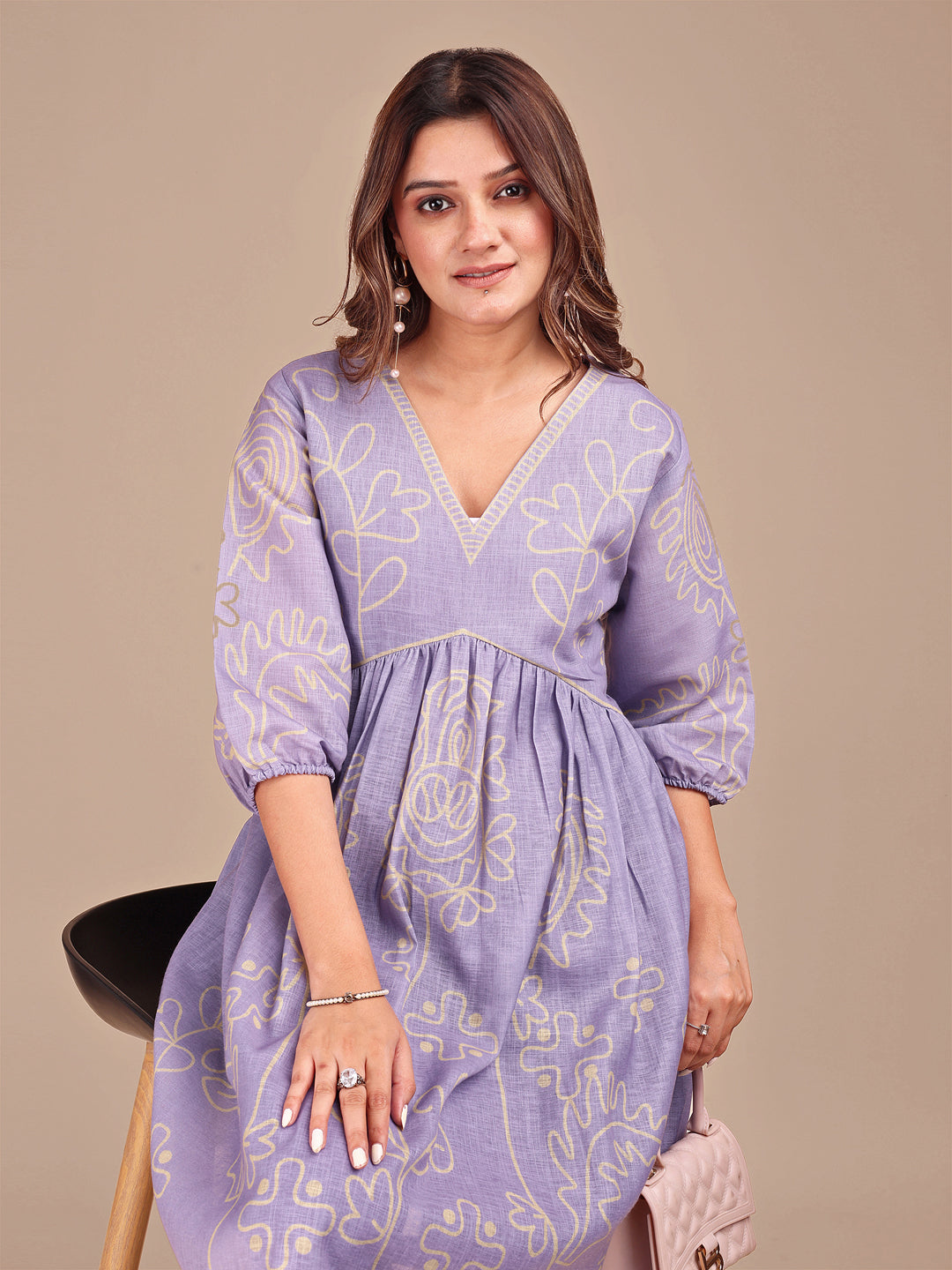 Lilac Colored Yellow Print Co-ord Set
