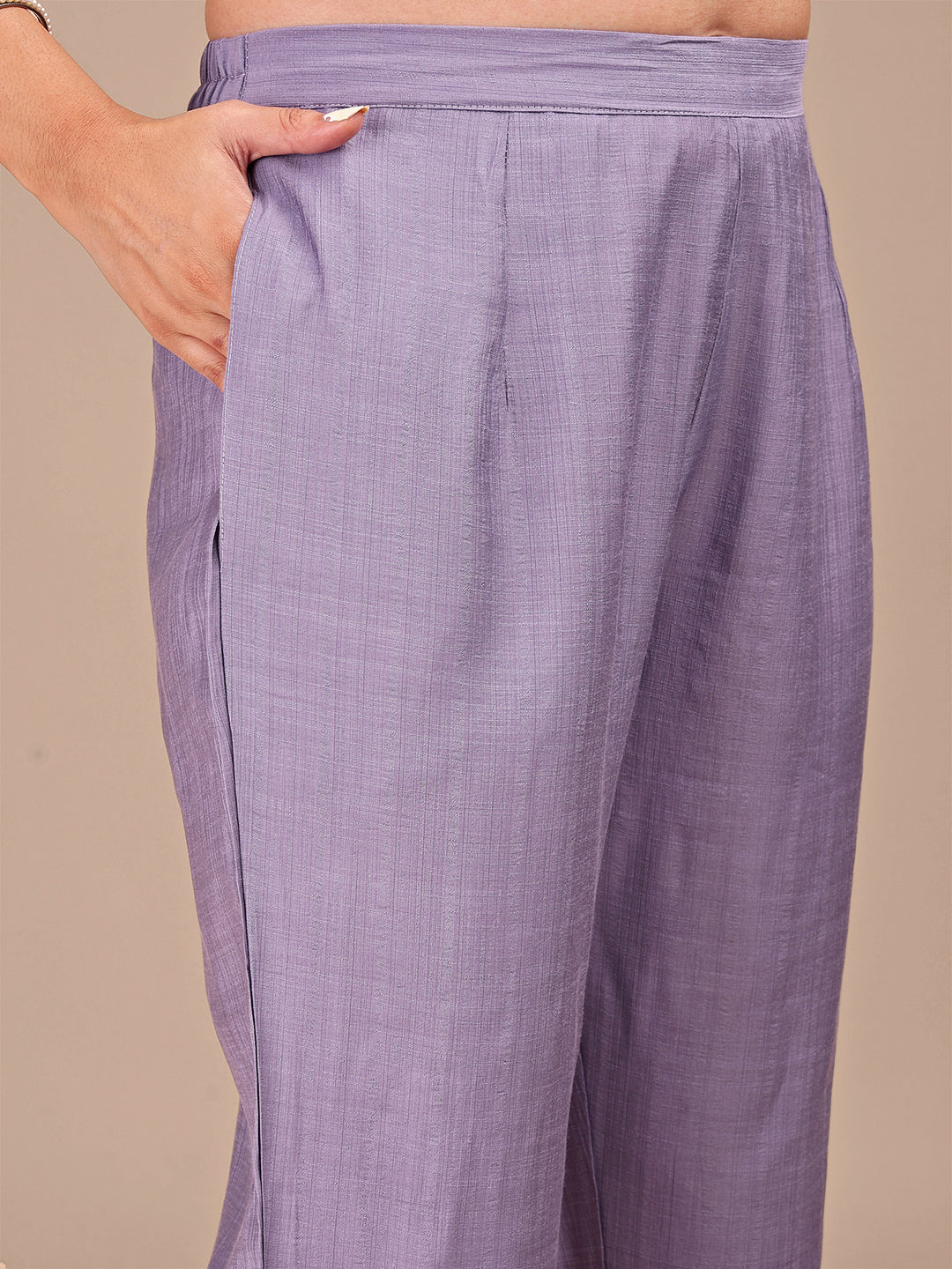 Lilac Colored Yellow Print Co-ord Set