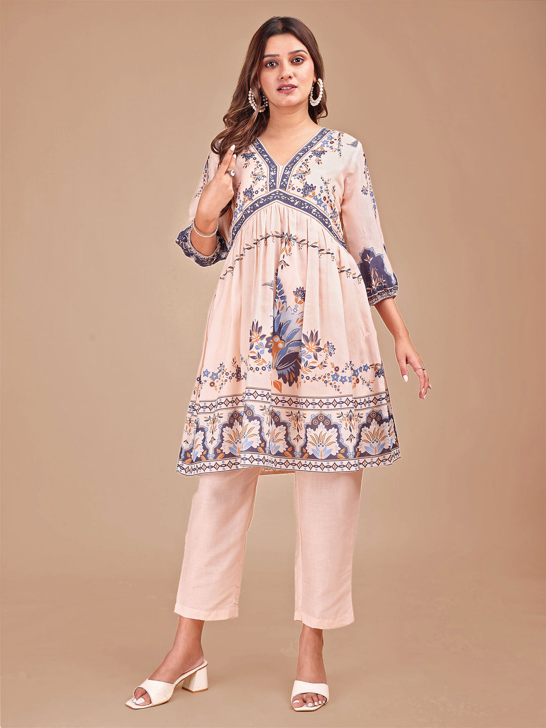 Peach Colored Printed Co-ord Set