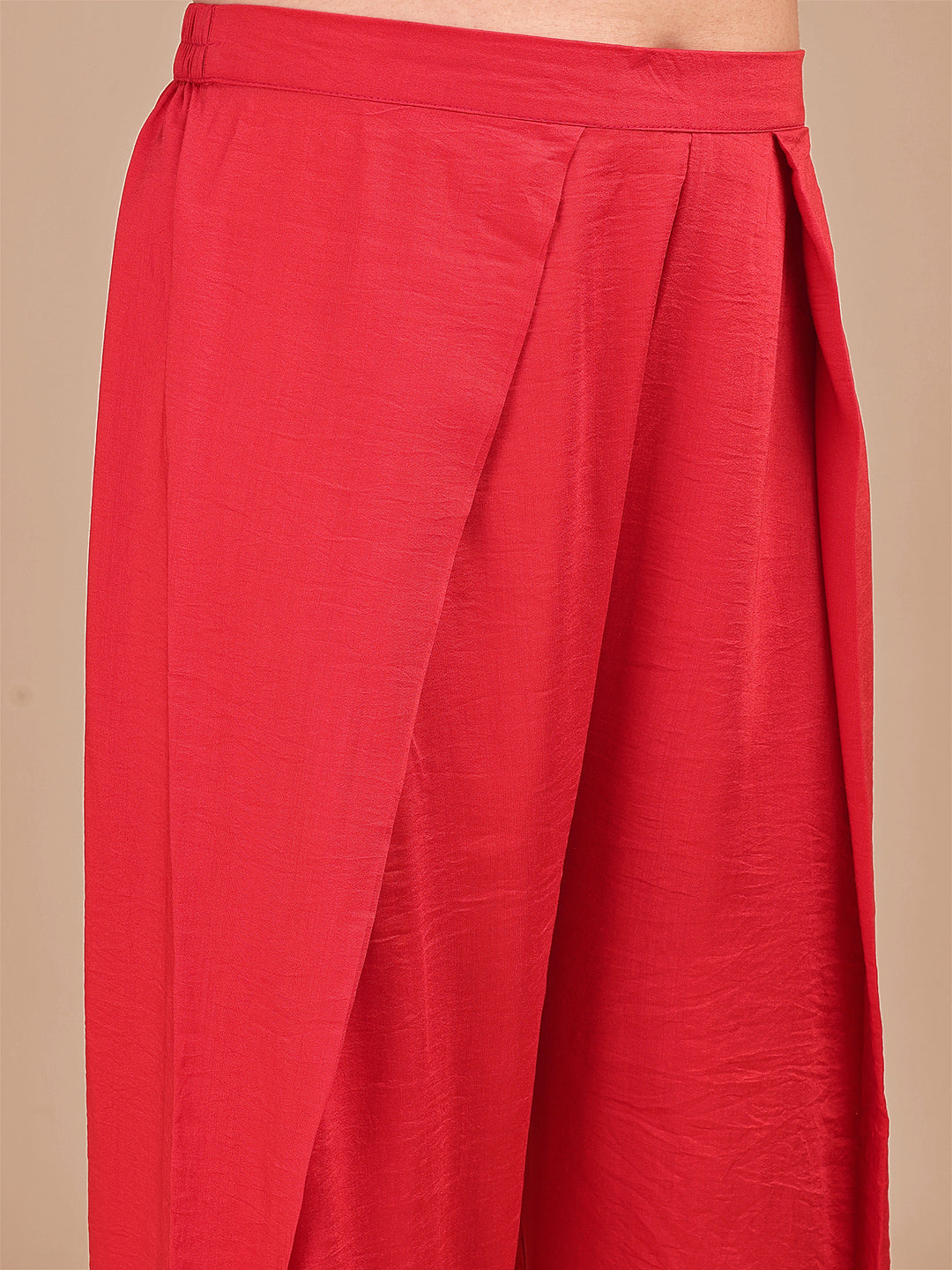 Off White & Red Colored Embroidered Co-ord Set With Farshi Salwar