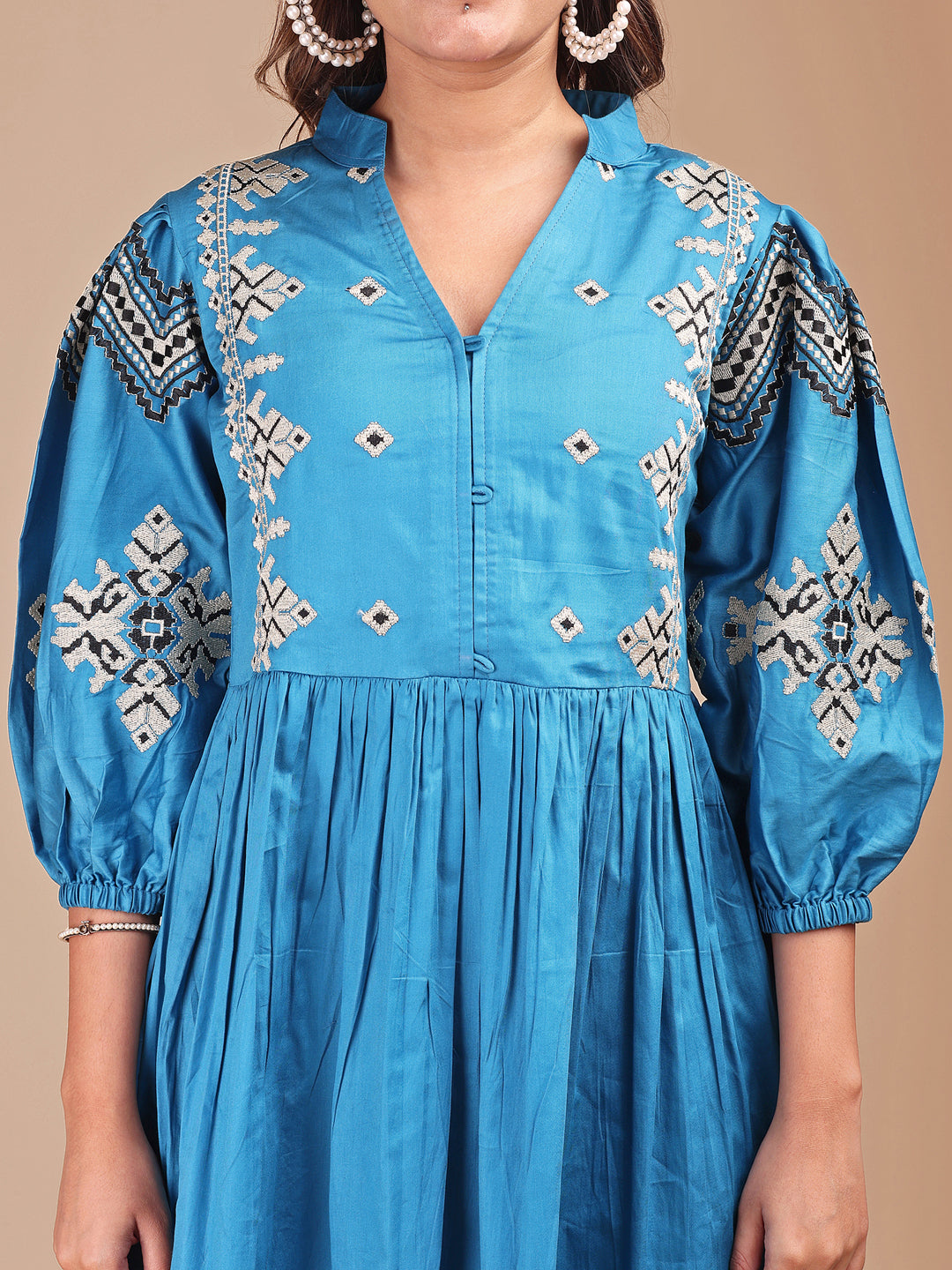 Blue Colored Stylized Thread Work Cotton Blend Co-ord Set